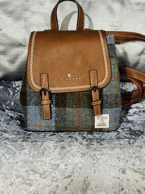 Islander Harris Tweed Mini Backpack Tan Wool Leather Flap Scotland